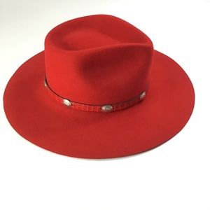 The Roundup Red Flat Brim Felt Fedora Hat